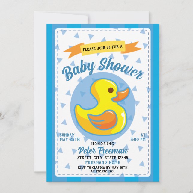 Niedlich Blue Rubber Duck Toy Babydusche Einladung (Vorderseite)