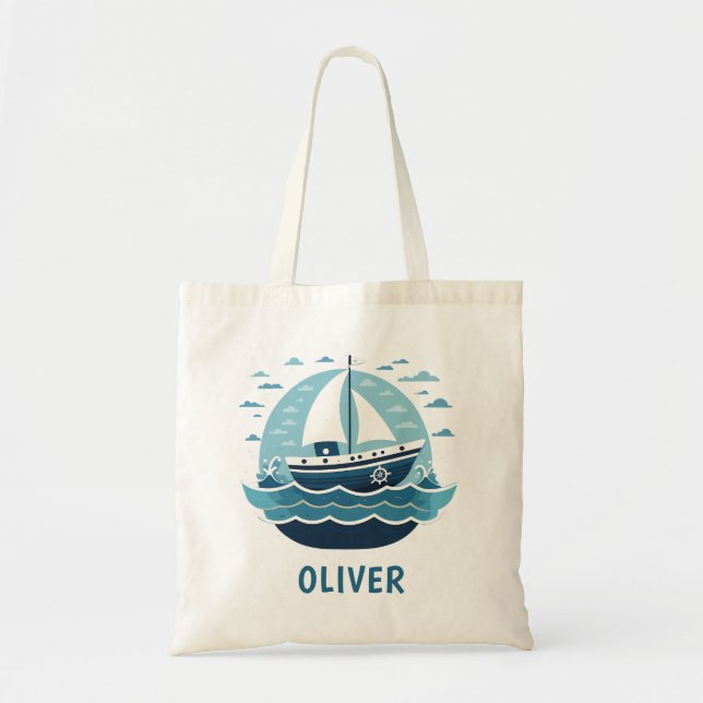 Niedlich Blue Sailboat Tragetasche (Vorne)