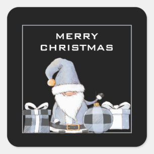 Niedlich Blue Santa Gnome mit Geschenkaufkleber au Quadratischer Aufkleber