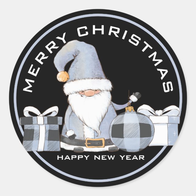 Niedlich Blue Santa Gnome mit Weihnachtsgeschenken Runder Aufkleber (Vorderseite)