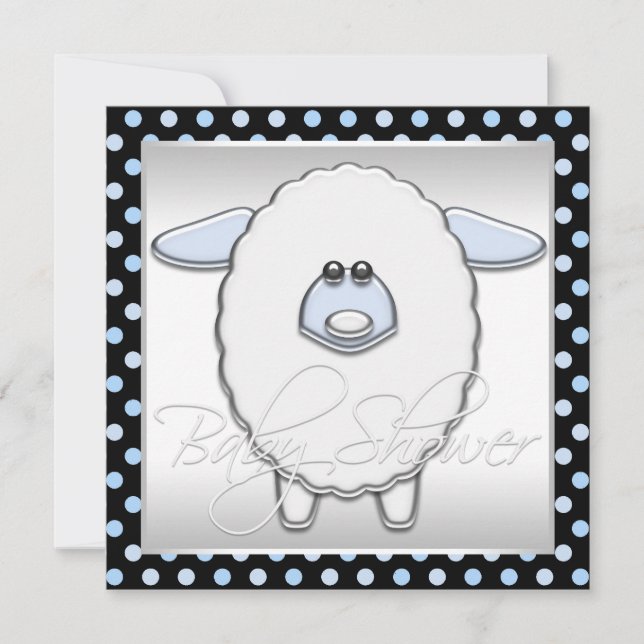 Niedlich Blue Sheep Baby Dusche Einladung (Vorderseite)