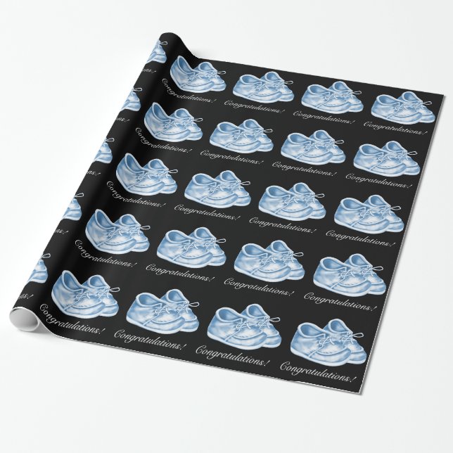 Niedlich Blue Shoes Baby Boy Dusche Packpapier (Ungerollt)