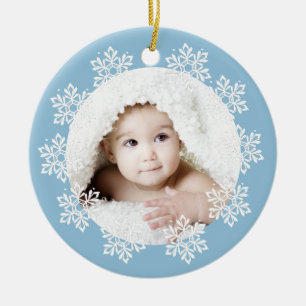 Niedlich Blue Snowflake Frame Baby Boy Foto Weihna Keramik Ornament