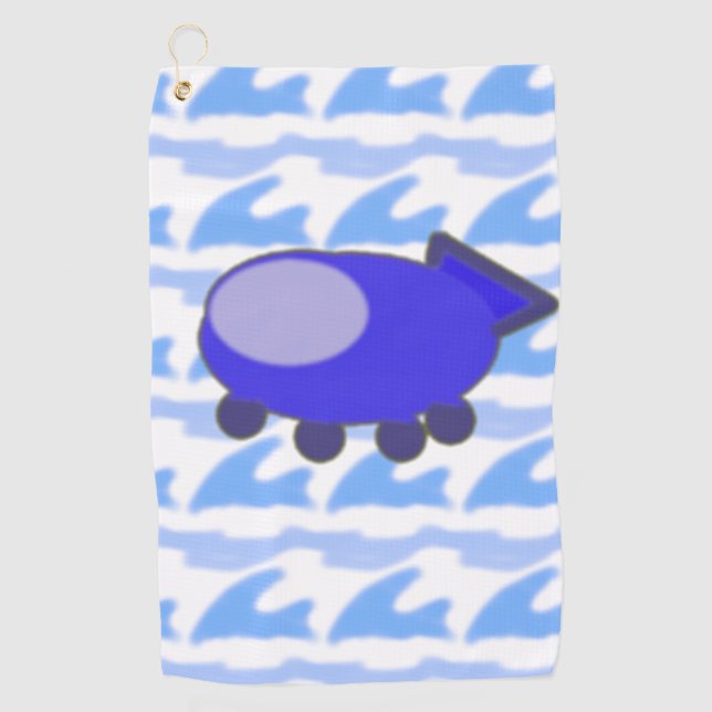 Niedlich Blue Spaceship Waveworld Clouds Golf Hand Golfhandtuch (Vorderseite)