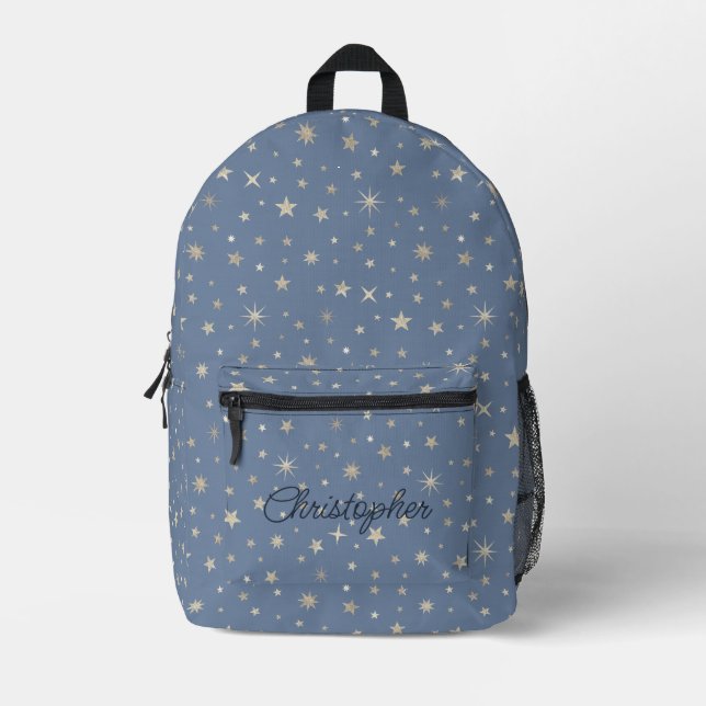 Niedlich Blue Star Muster Eleganter Junge Name hin Bedruckter Rucksack (Vorderseite)