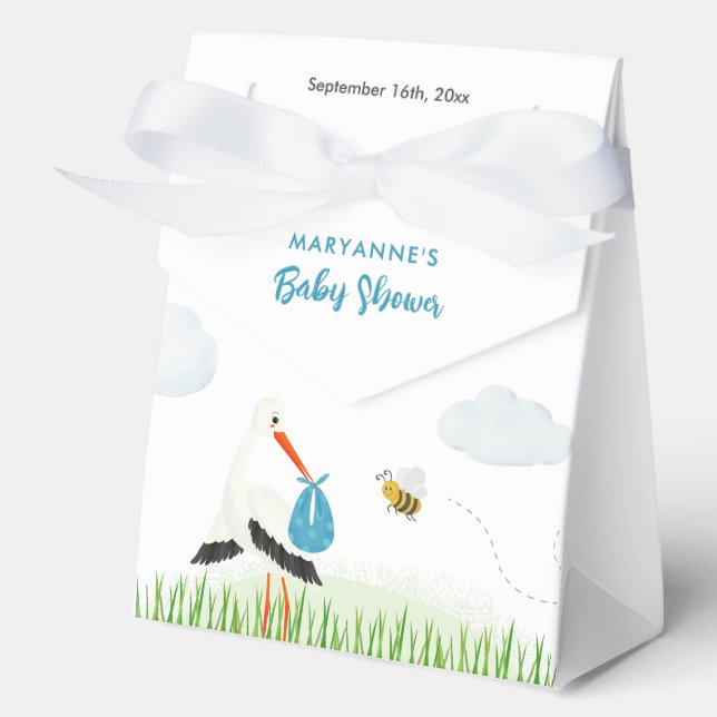 Niedlich Blue Stork Baby Dusche kundenspezifisch Geschenkschachtel (Vorderseite)