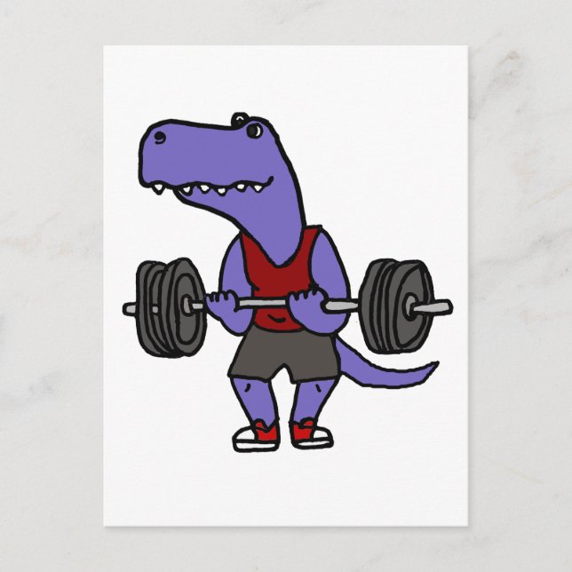 Niedlich Blue T-rex Dinosaur Weightlifter Postkarte (Vorderseite)