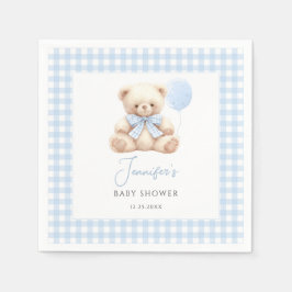 Niedlich Blue Teddy Bear Bow Balloon Baby Boy Dusc Serviette