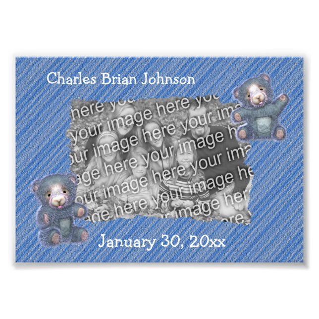 Niedlich Blue Teddy Bears Frame New Baby Fotodruck (Vorne)