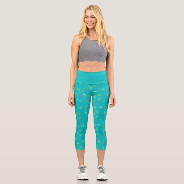 Niedlich Blue Trend der 80er Jahre Capri Leggings (Vorderseite)