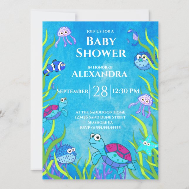 Niedlich Blue Under Sea Boy Baby Shower Einladung (Vorderseite)