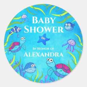 Niedlich Blue Under Sea Boy Baby Shower Napkins Runder Aufkleber