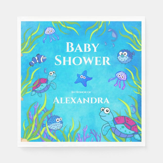 Niedlich Blue Under Sea Boy Baby Shower Serviette (Vorderseite)