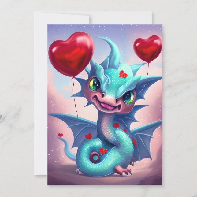 Niedlich Blue Valentine Dragon Feiertagskarte (Vorderseite)