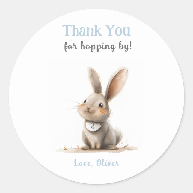 Niedlich Blue Vielen Dank, Bunny Birthday Runder Aufkleber (Vorderseite)
