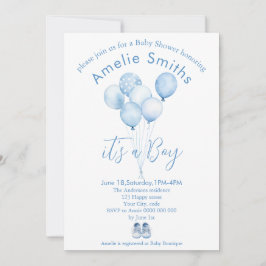 Niedlich Blue Watercolor Balloons Babydusche Einladung