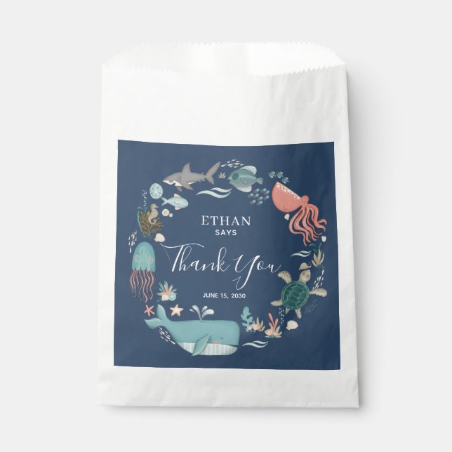 Niedlich Blue Watercolor Ocean Baby Boy 1. Vielen  Geschenktütchen (Vorderseite)