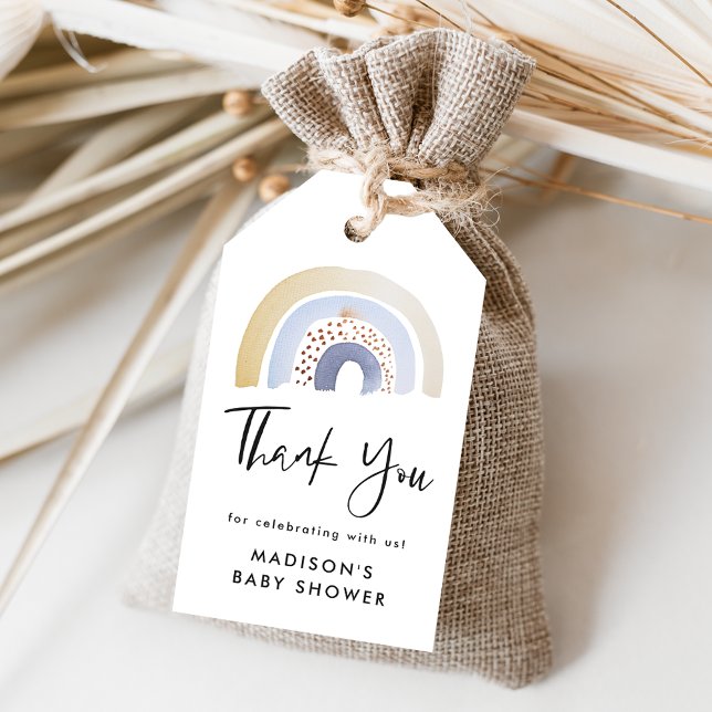 Niedlich Blue Watercolor Rainbow Baby Dusche Geschenkanhänger (Von Creator hochgeladen)