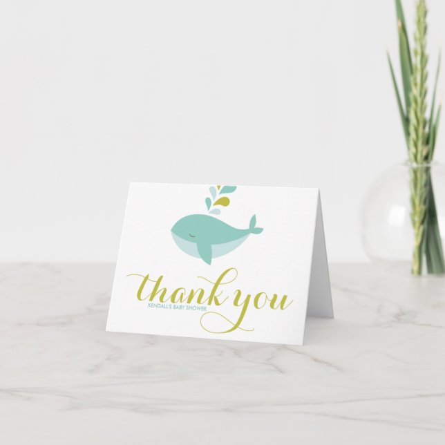 Niedlich Blue Whale Baby Dusche Vielen Dank Anmerk Dankeskarte (Vorderseite)