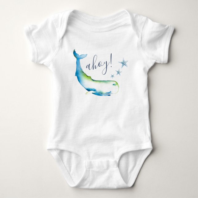 Niedlich Blue Whale Beach Boy Baby Baby Strampler (Vorderseite)