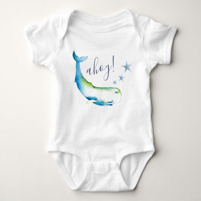 Niedlich Blue Whale Beach Boy Baby Strampler (Vorderseite)