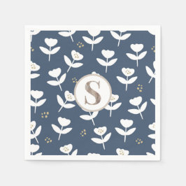 Niedlich Blue & White Floral Monogram Name Einfach Serviette