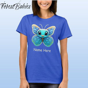 Niedlich Blue Wildlife Butterfly Kid's Cartoon Gra T-Shirt