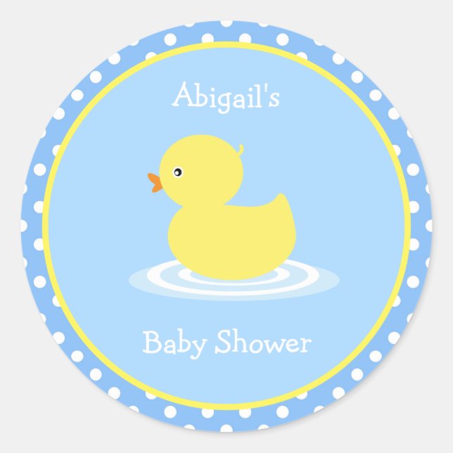 Niedlich-Blue-Yellow-Duck-Babydusche Runder Aufkleber (Vorderseite)