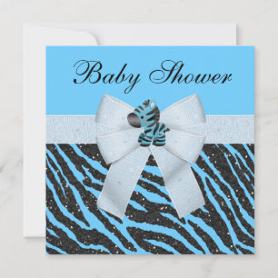 Niedlich Blue Zebra & Animal Print Glitzer Babydus Einladung