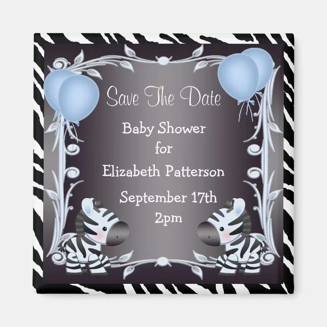 Niedlich Blue Zebras Save the Date Babydusche Magnet (Vorne)
