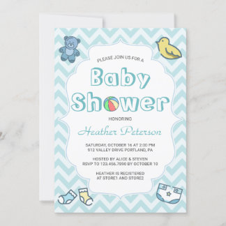 Niedlich Blue Zickzack Baby Dusche Einladung