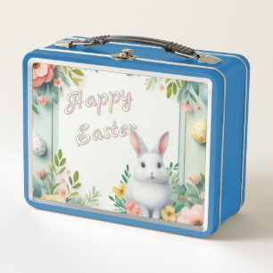 Niedlich, blumenfreudig Osterhase Metall Brotdose
