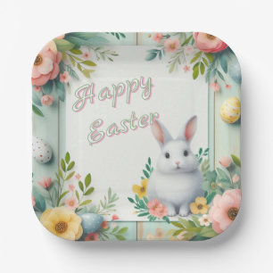 Niedlich, blumenfreudig Osterhase Pappteller