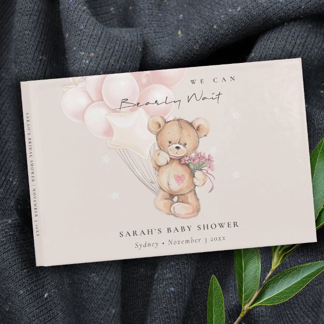 Niedlich Blush Bearly Wait Bear Balloon Babydusche Gästebuch (Von Creator hochgeladen)
