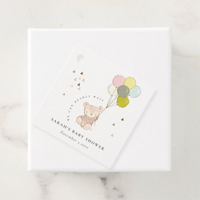 Niedlich Blush Bearly Wait Bear Balloon Babydusche Geschenkanhänger (Beispiel)