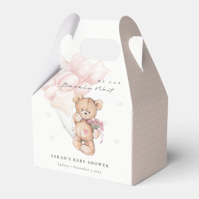 Niedlich Blush Bearly Wait Bear Balloon Babydusche Geschenkschachtel (Vorderseite)