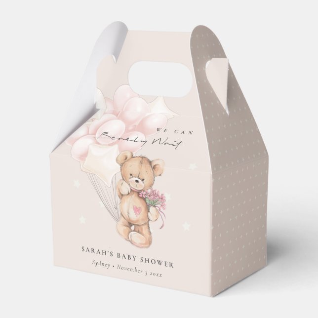 Niedlich Blush Bearly Wait Bear Balloon Babydusche Geschenkschachtel (Vorderseite)