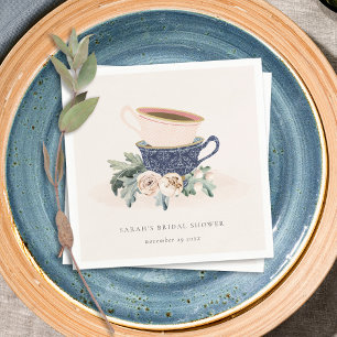 Niedlich Blush Blue Cups Flora Brautparty Teezerem Serviette