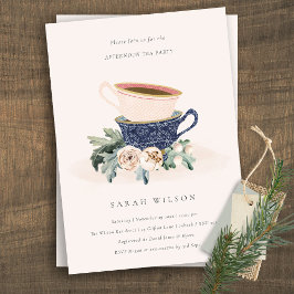 Niedlich Blush Blue Floral Nachmittag Party zum Mi Dankeskarte