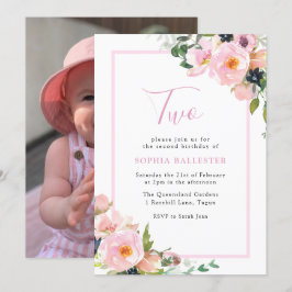 Niedlich Blush Blume Girls 2. Geburtstag Party Fot Einladung