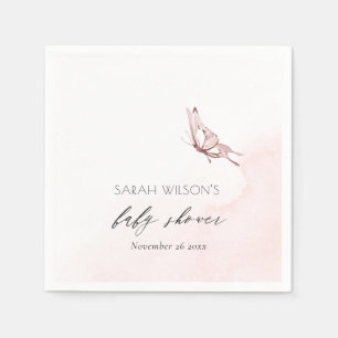 Niedlich Blush Pink Aquarell Butterfly Babydusche Serviette