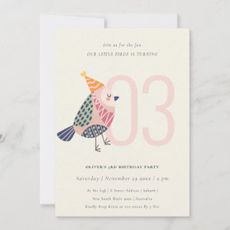 Niedlich Blush Pink Birdie jedes Alter 3. Geburtst Einladung