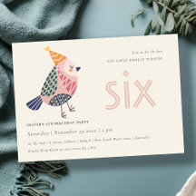 Niedlich Blush Pink Birdie Jedes Alter 6. Geburtst