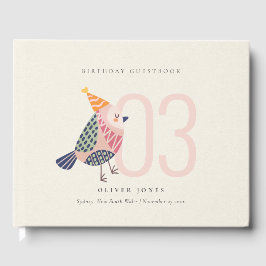 Niedlich Blush Pink Boho Birdie jedes Alter Geburt Gästebuch
