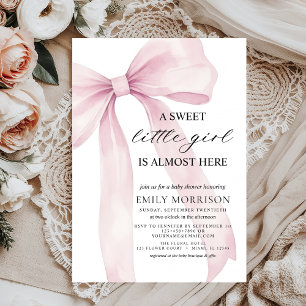 Niedlich Blush Pink Bow Sweet Little Girl Baby Dus Einladung