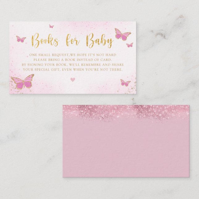 Niedlich Blush Pink Butterfly Babydusche Buchungsa Begleitkarte (Vorne/Hinten)