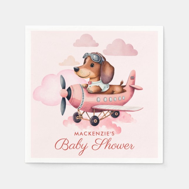 Niedlich Blush Pink Dackel Flugzeug Girl Babydusch Serviette (Vorderseite)