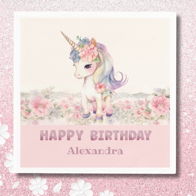 Niedlich Blush Pink Einhorn Girl's Birthday Serviette (Von Creator hochgeladen)
