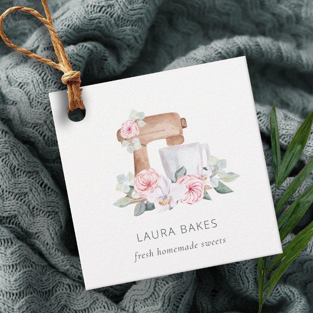 Niedlich Blush Pink Floral Cake Mixer Bäckerei Cat Geschenkanhänger (Von Creator hochgeladen)