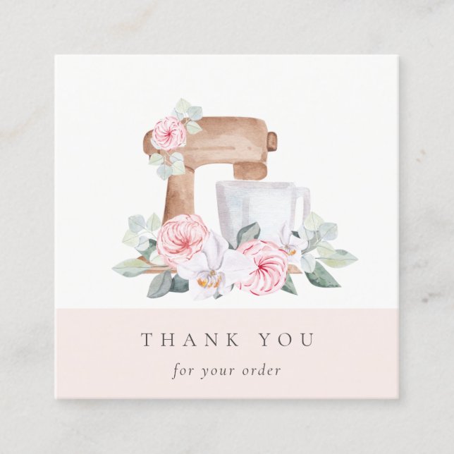 Niedlich Blush Pink Floral Cake Mixer Bäckerei Vie Quadratische Visitenkarte (Vorderseite)